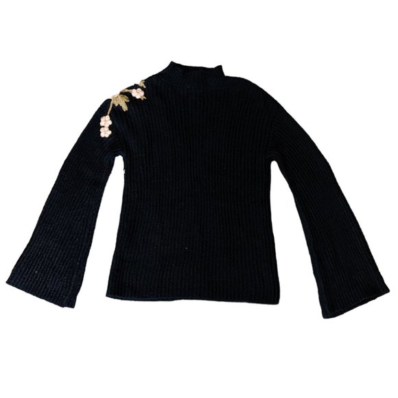 Jella Couture Sweater Embroidered Cut Out Ribbed Knit Women's Size Small NWT - Picture 3 of 7